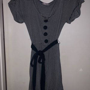 Many blue and white stripes tunic style top